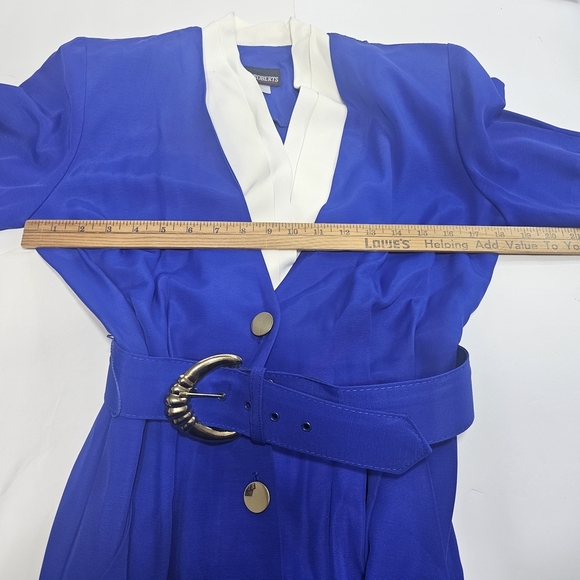 John Roberts Midi Length Button Front Dress Womens 5 / 6 Red Blue Vintage 90's - Picture 3 of 10